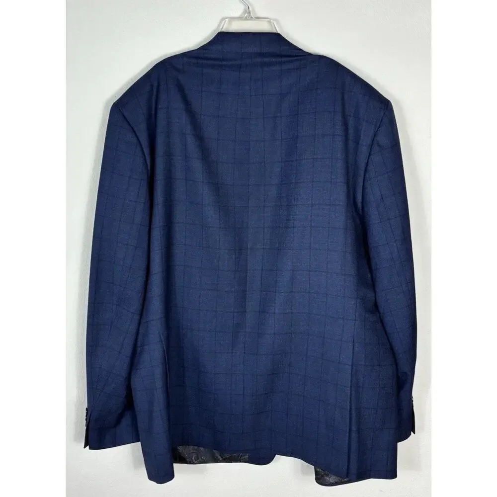 Ralph by Ralph Lauren Mens 50L Navy Blue Windowpane Plaid Wool Blend Blazer